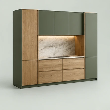 Contour Kitchen Collection in oak tone and forest finish